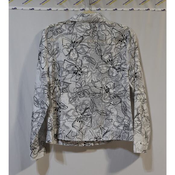 Christopher & Banks White/Black Print Flower Button Jacket Size S - Picture 2 of 6